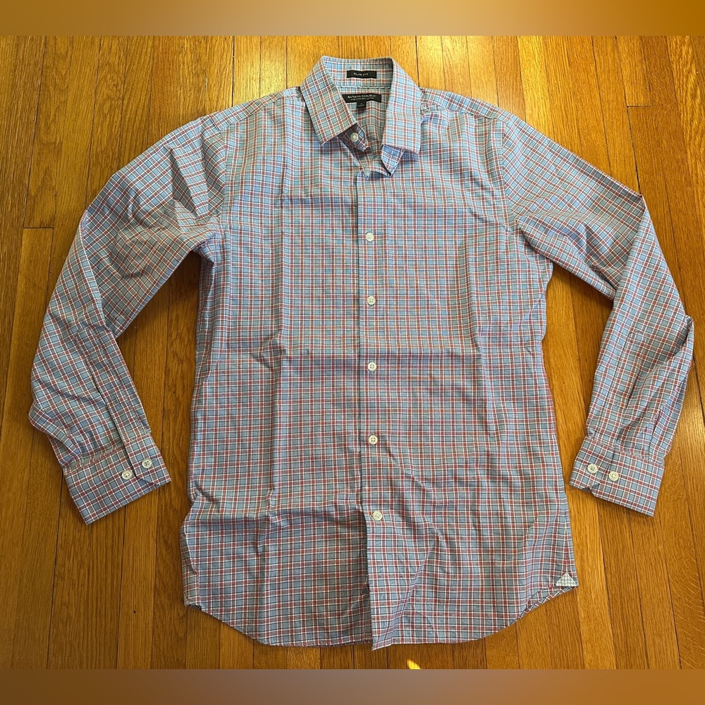 Banana Republic Blue/Red/White Slim Fit Cotton Button Down Long Sleeve, Size S